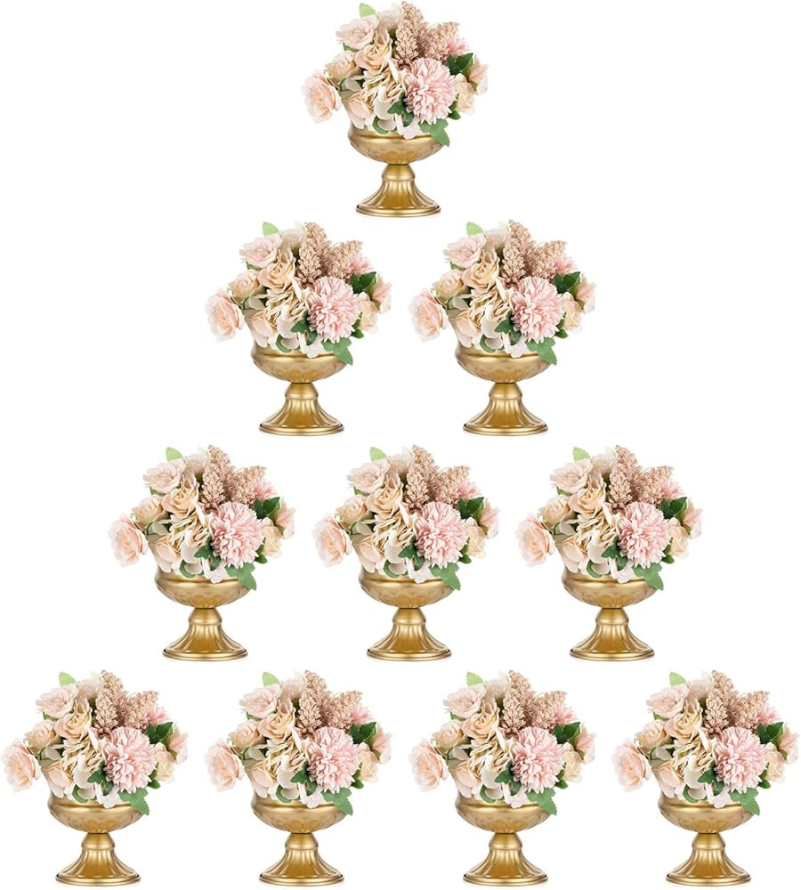 Metal Vases for Table Centerpieces, Hewory Gold Compote Pedestal Vase Floral Container Bulk, Brass M | Amazon (US)