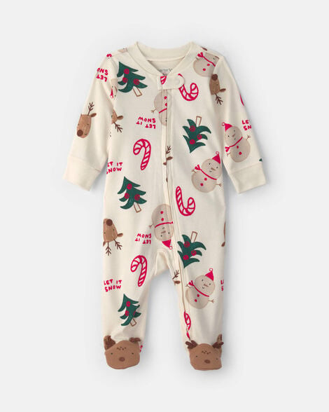 Baby Christmas Icon 100% Cotton 2-Way Zip Sleep & Play Pajamas - Cream | Carter's | Carter's Inc