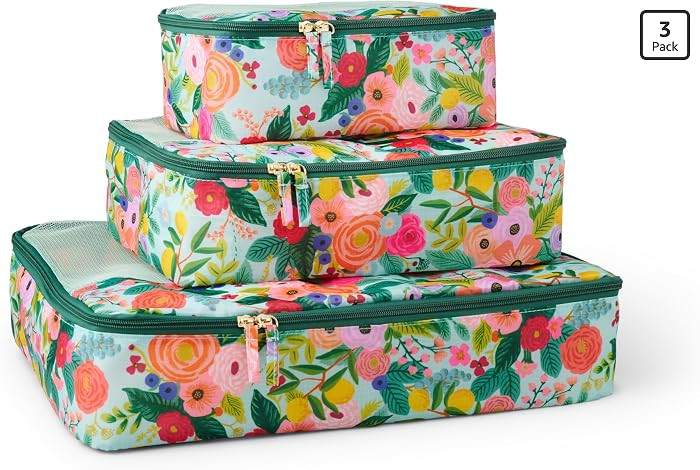 RIFLE PAPER CO. 3 Set Compression Packing Cubes with Zipper Pull & Laundry Bag | Organizer Travel Essentials for Luggage/Suitcase | Garden Party Pattern | Amazon (US)