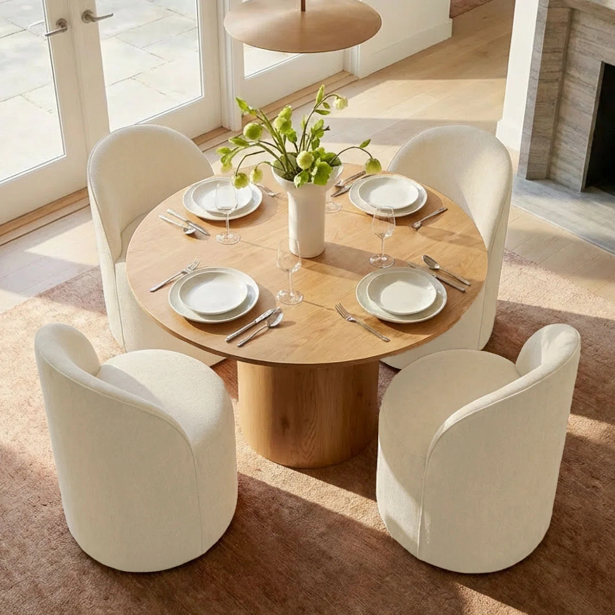 4 - Person Dining Table Sets With Round Table & 4 Upholstered Fabric Chairs | Wayfair North America