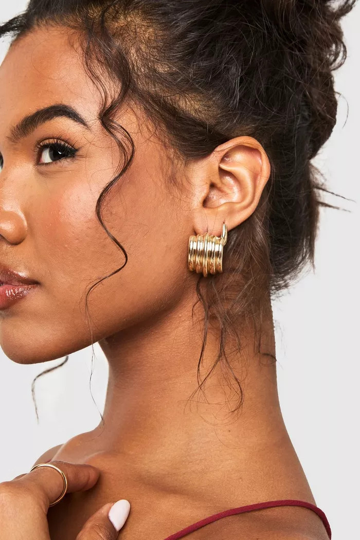 Gold Ridge Statement Stud Earrings | boohoo (US & Canada)