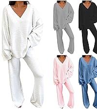 2 Piece Lounge Set Women Thin Fleece Pullover Wide Leg Long Pants Lounge Sets for Women | Amazon (US)