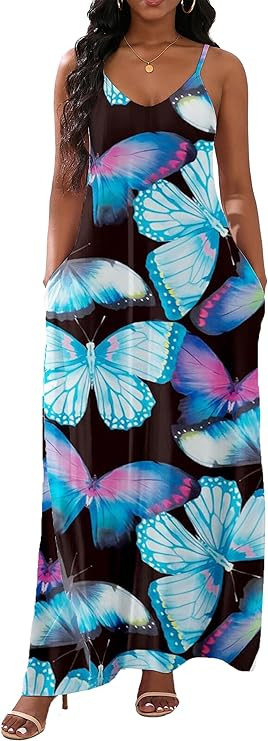 vunahzma Womens Casual Fashion Sleeveless Plus Size Loose Long Sexy Maxi Dress with Pockets | Amazon (US)
