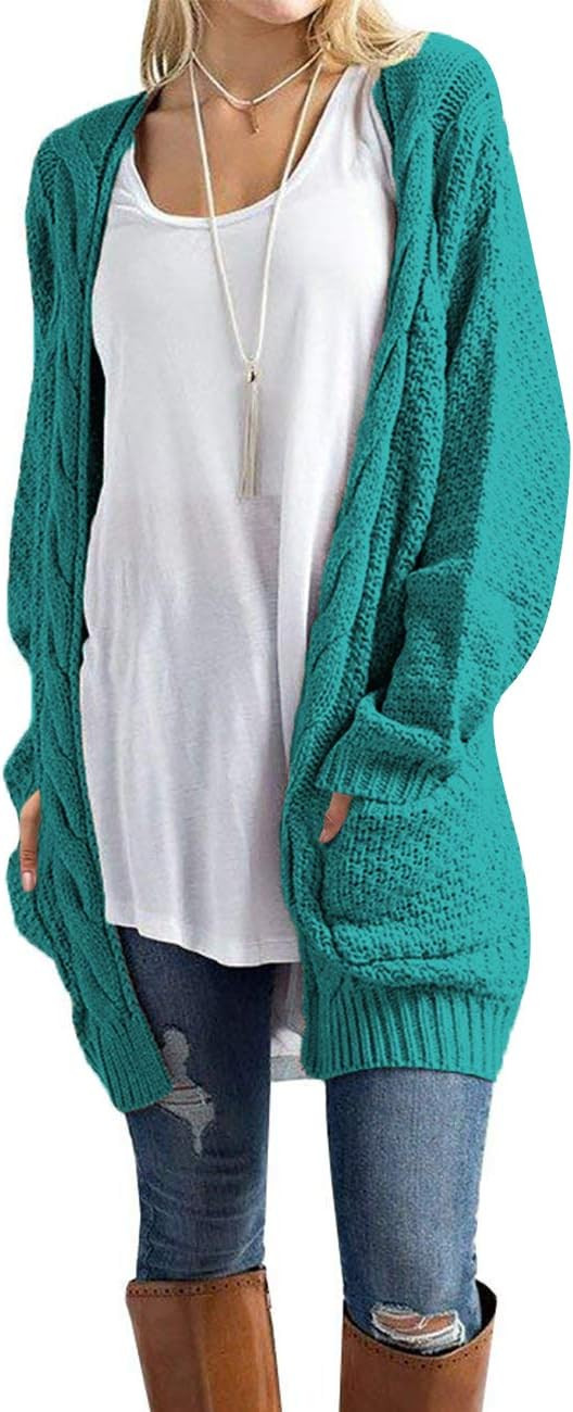 Traleubie Women's Open Front Long Sleeve Boho Boyfriend Knit Chunky Cardigan Sweater | Amazon (US)