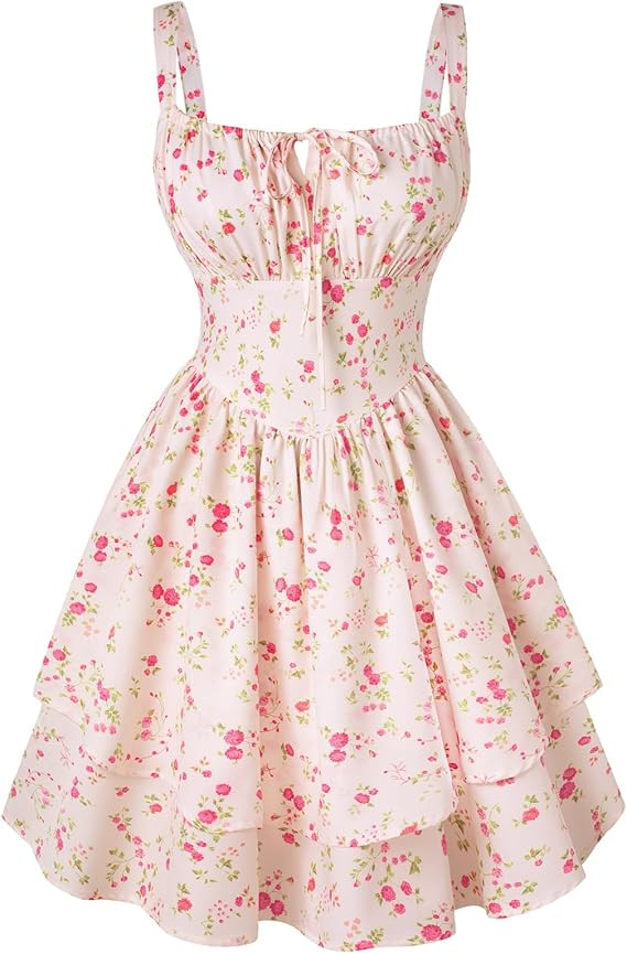 Scarlet Darkness Floral Mini Corset Dress for Women Teen 2026 Summer Spring Flowy A-Line Sundress... | Amazon (US)
