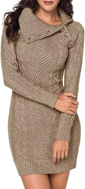 BLENCOT Womens Turtleneck Long Sleeve Elasticity Chunky Cable Knit Pullover Sweaters Jumper | Amazon (US)