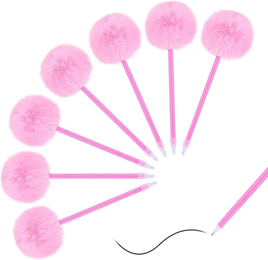 Amazon.com : Heclia Pom Pom Pens 7 PCS Needle Gel Ink Pens Cute Pink Fluffy Pen Plastic Rollerbal... | Amazon (US)