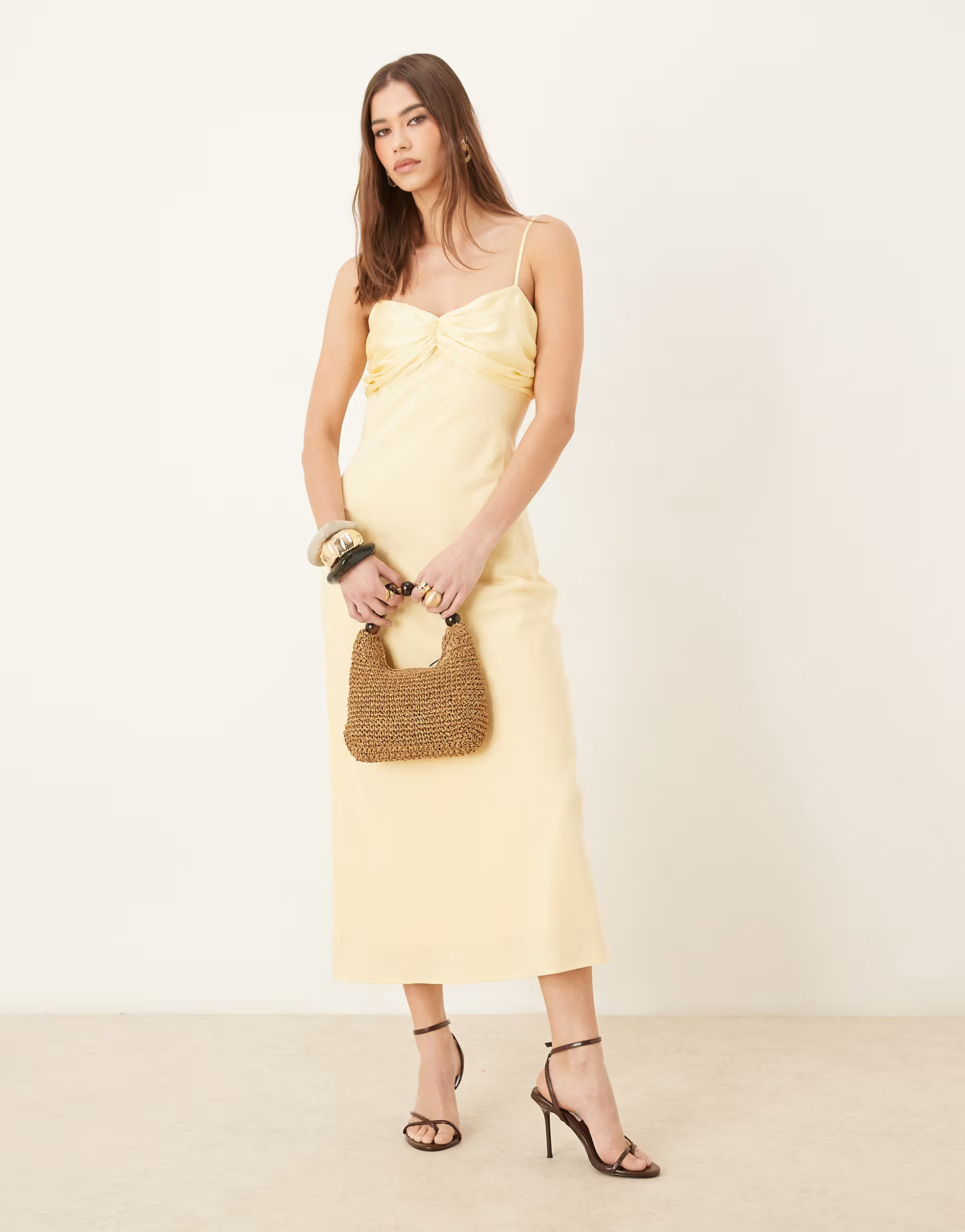 Pretty Lavish contrast chiffon bust maxi slip dress in lemon | ASOS (Global)