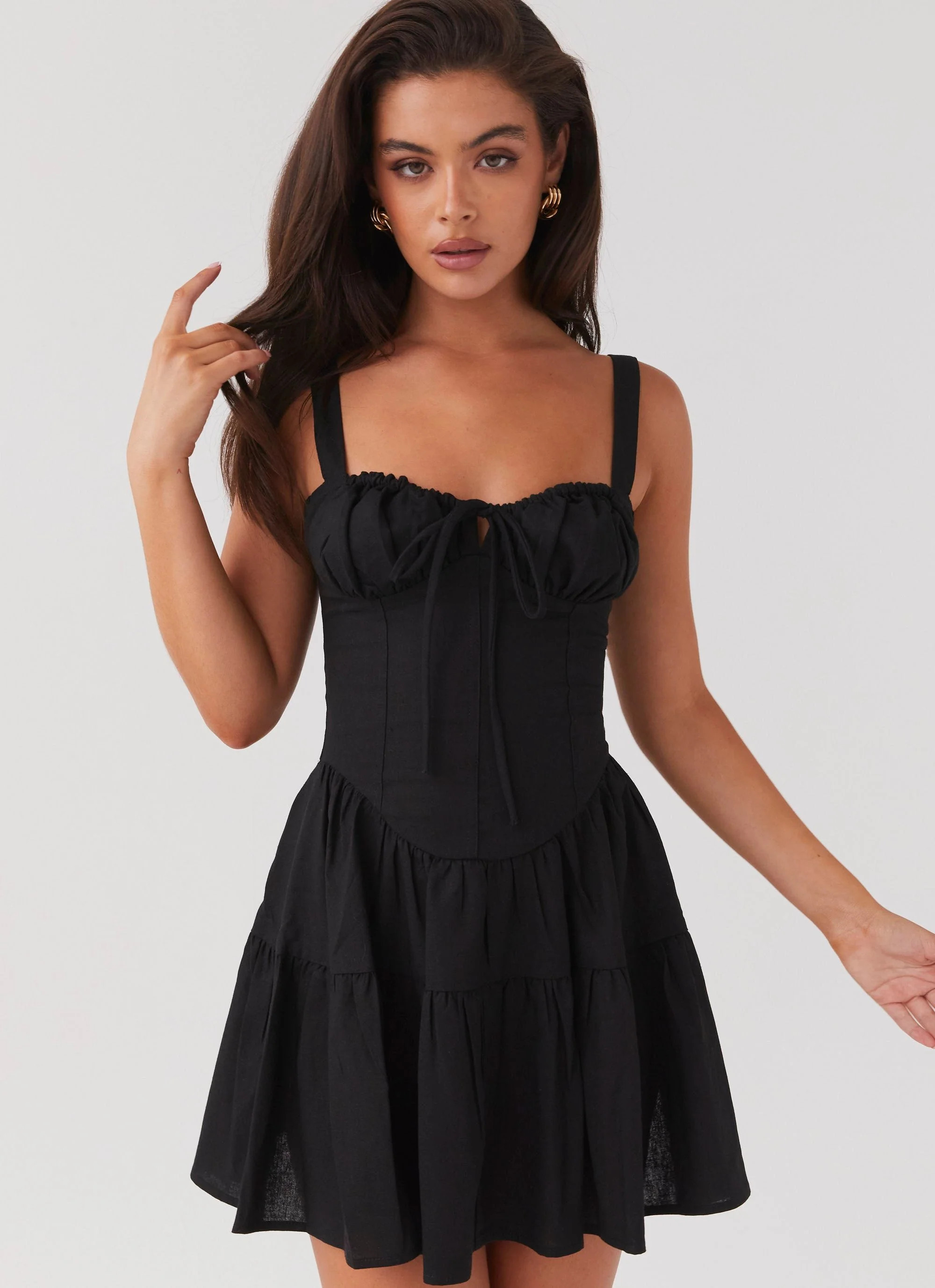 Lucie Linen Mini Dress - Black | Peppermayo (Global)
