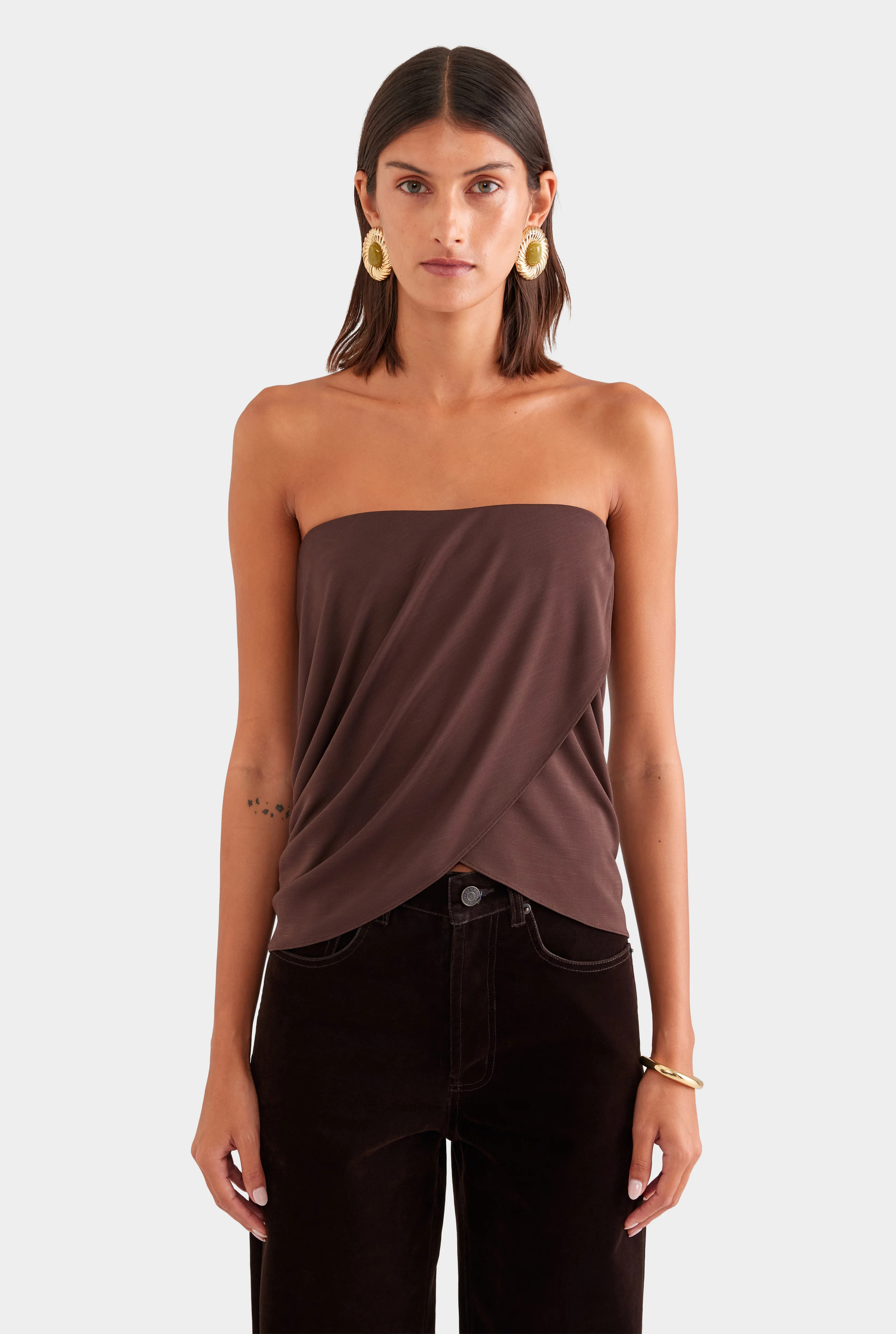 Side Cowl Strapless Bustier Chocolate | Venroy | Venroy AU