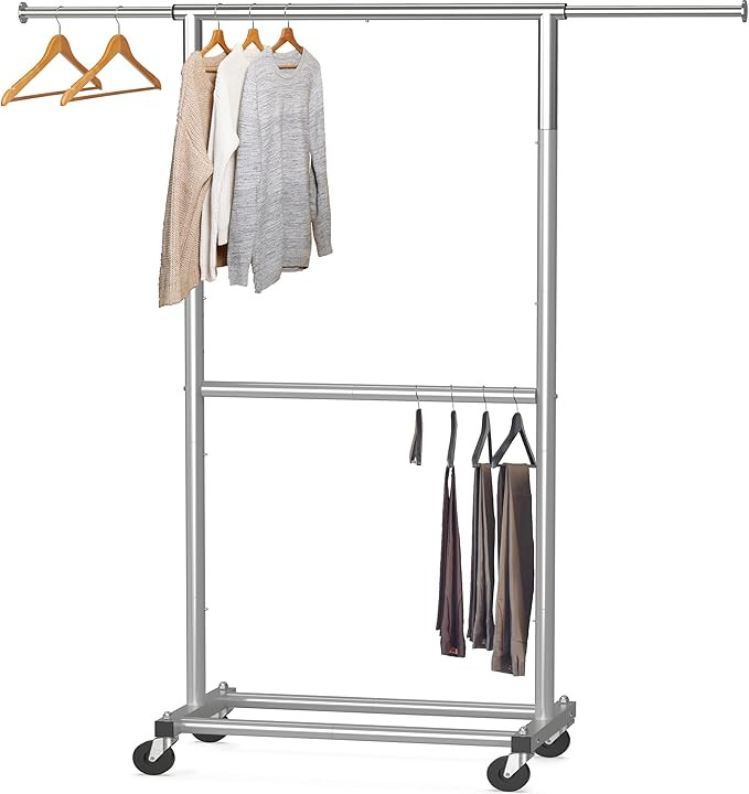 Simple Houseware Double Rod Garment Rack, Grey | Amazon (US)