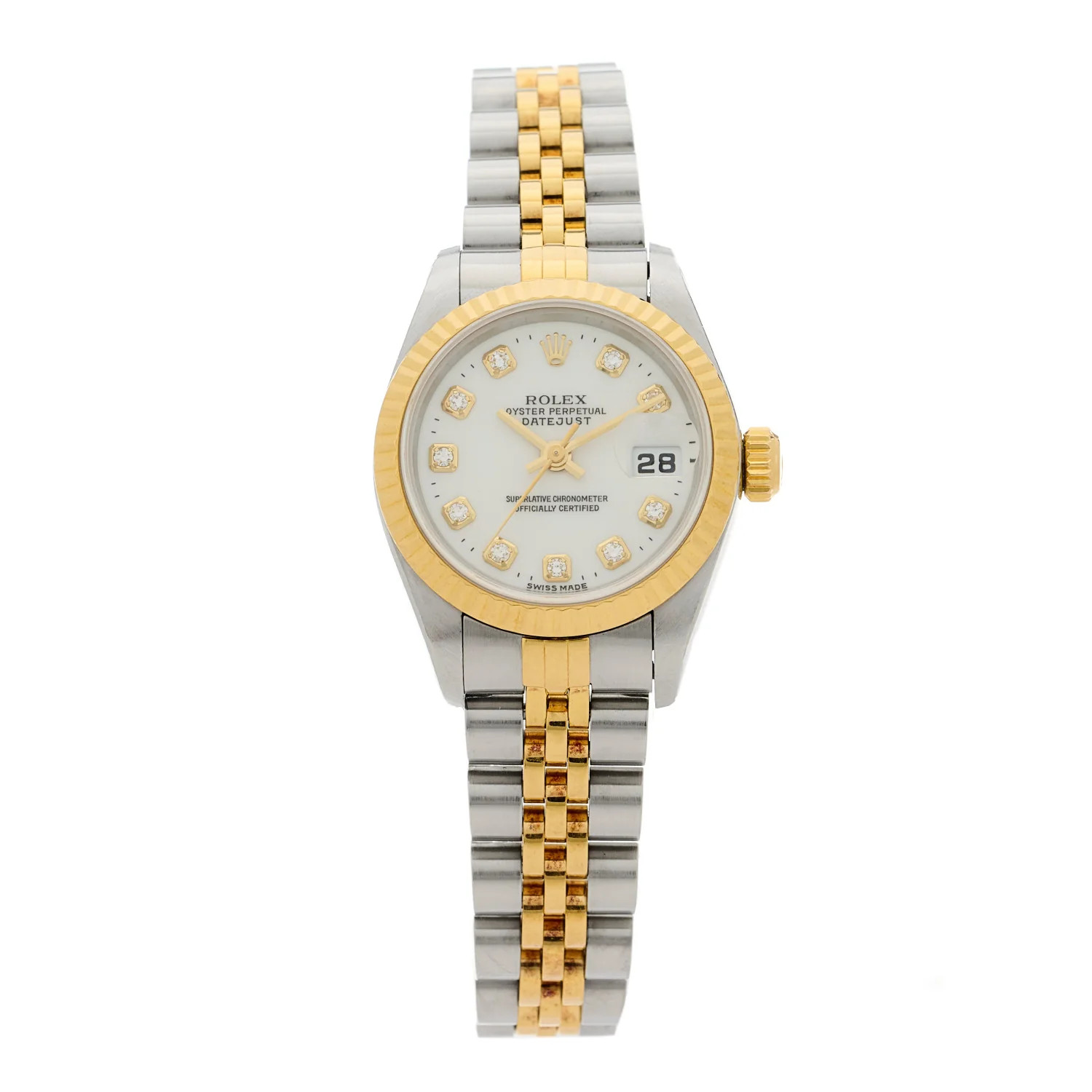 Stainless Steel 18K Yellow Gold Diamond 26mm Oyster Perpetual Datejust Watch White 69173 | FASHIONPHILE (US)