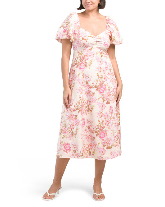 Linen Blend Floral Midi Dress | TJ Maxx