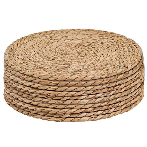 Defined Deco Woven Placemats Set of 10,12" Round Rattan Placemats,Natural Hand-Woven Water Hyacinth Placemats,Farmhouse Weave Place Mats,Rustic Braided Wicker Table Mats for Dining Table,Home,Wedding. | Amazon (US)
