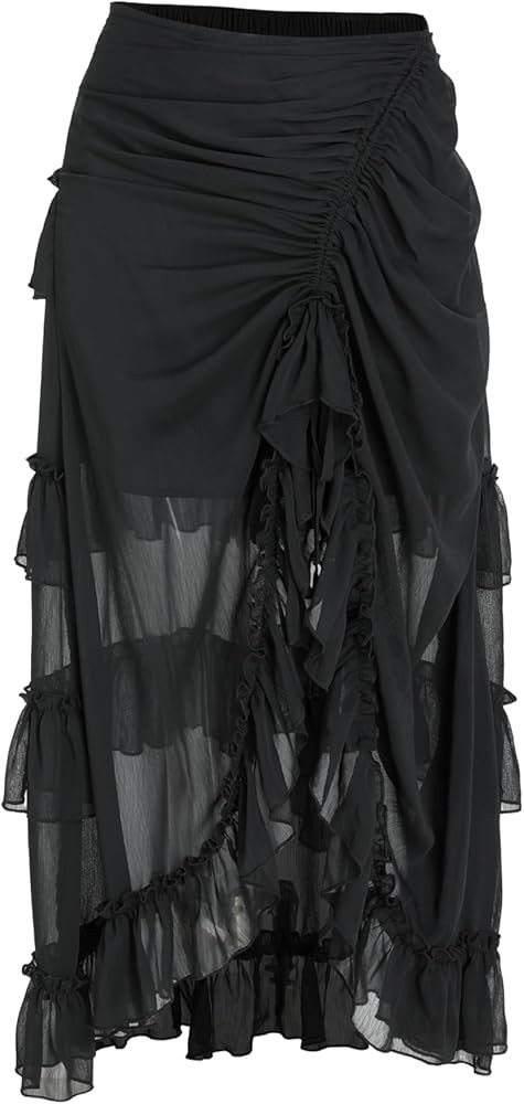 CIDER Ruffle Sheer High Waist Maxi Skirt | Amazon (US)