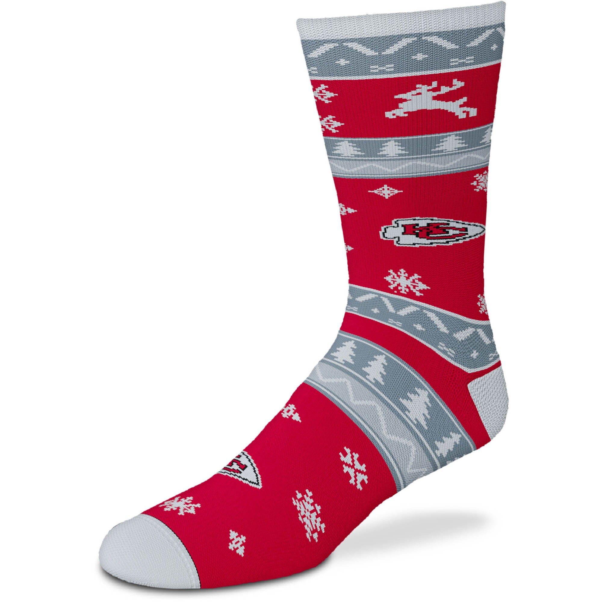 Kansas City Chiefs For Bare Feet Holiday Pattern Crew Socks | NFL Shop