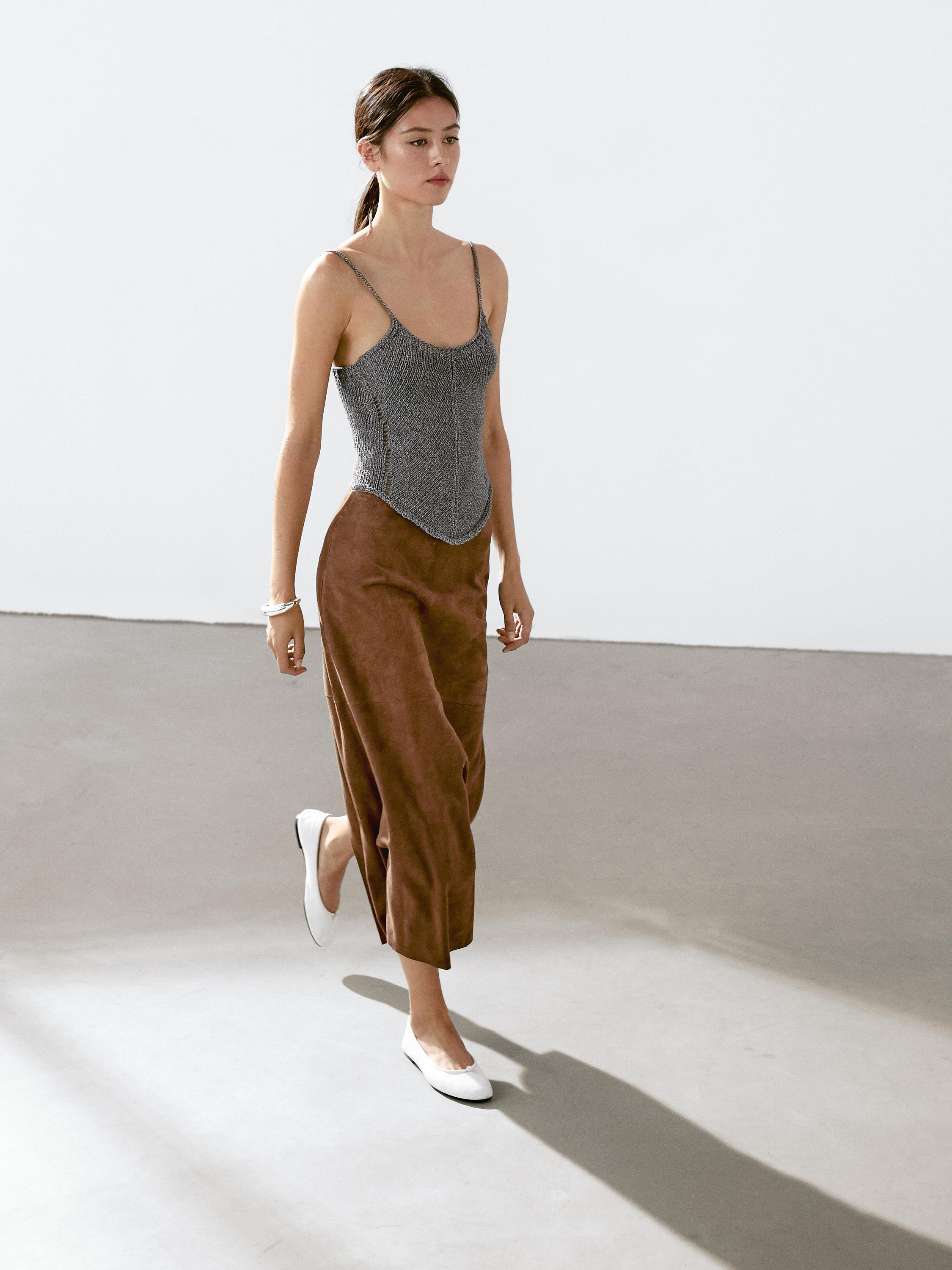 Suede leather midi skirt | Massimo Dutti US