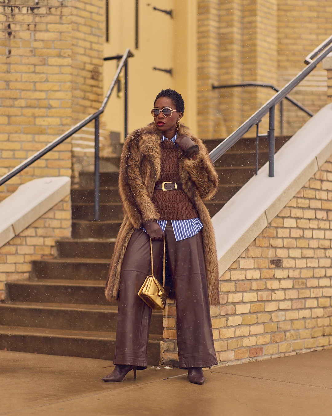 Who doesn't love texture? An easy cold weather office look with leather pants, an oversized shirt and a crochet sweater vest. Topped it off with a fur coat cuz it's that time of the year❄️

#LTKOver40 #LTKWorkwear #LTKootd