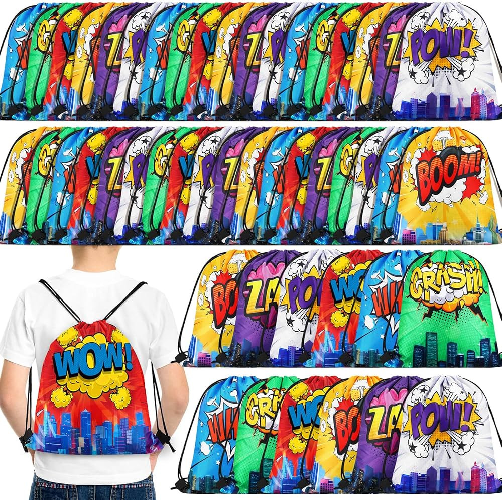 Kajaia Hero Party Favors Bags Comic Heroes Drawstring Backpacks Goodie Candy Gift Bags for Birthd... | Amazon (US)