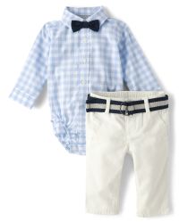 Baby Boys Dad And Me Long Sleeve Gingham Poplin Bodysuit And Twill Woven Chino Pants 2-Piece Outf... | The Children's Place