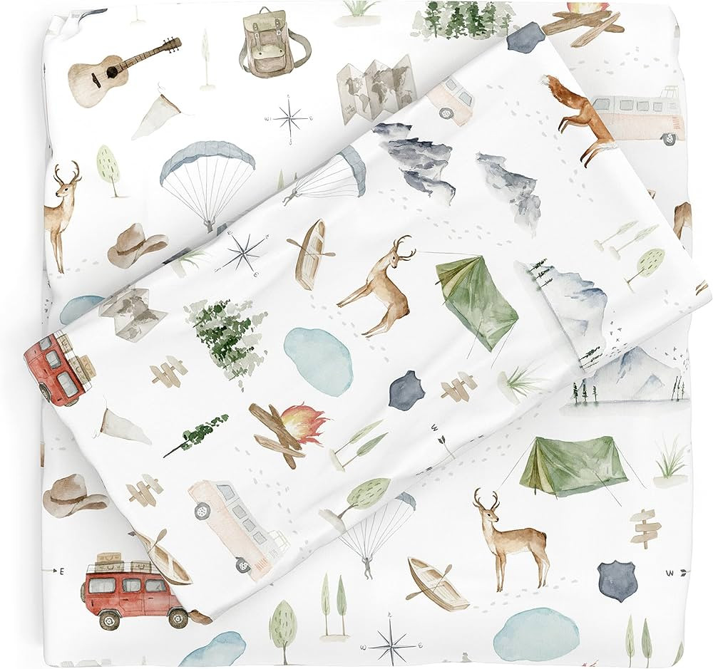 Pobi Baby - Premium Twin Fitted Sheet, Flat Sheet with Pillow case - Ultra-Soft Cotton Blend, Sty... | Amazon (US)