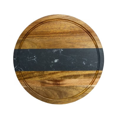 Slickblue Marble & Acacia Wood Round Board, 11” - Black Stripe Design for Charcuterie & Prep | Target