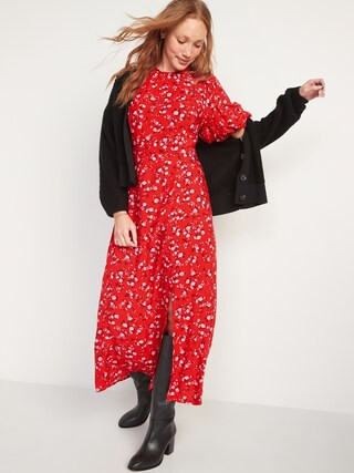 Puff-Sleeve Floral Maxi Shift Dress for Women | Old Navy (US)