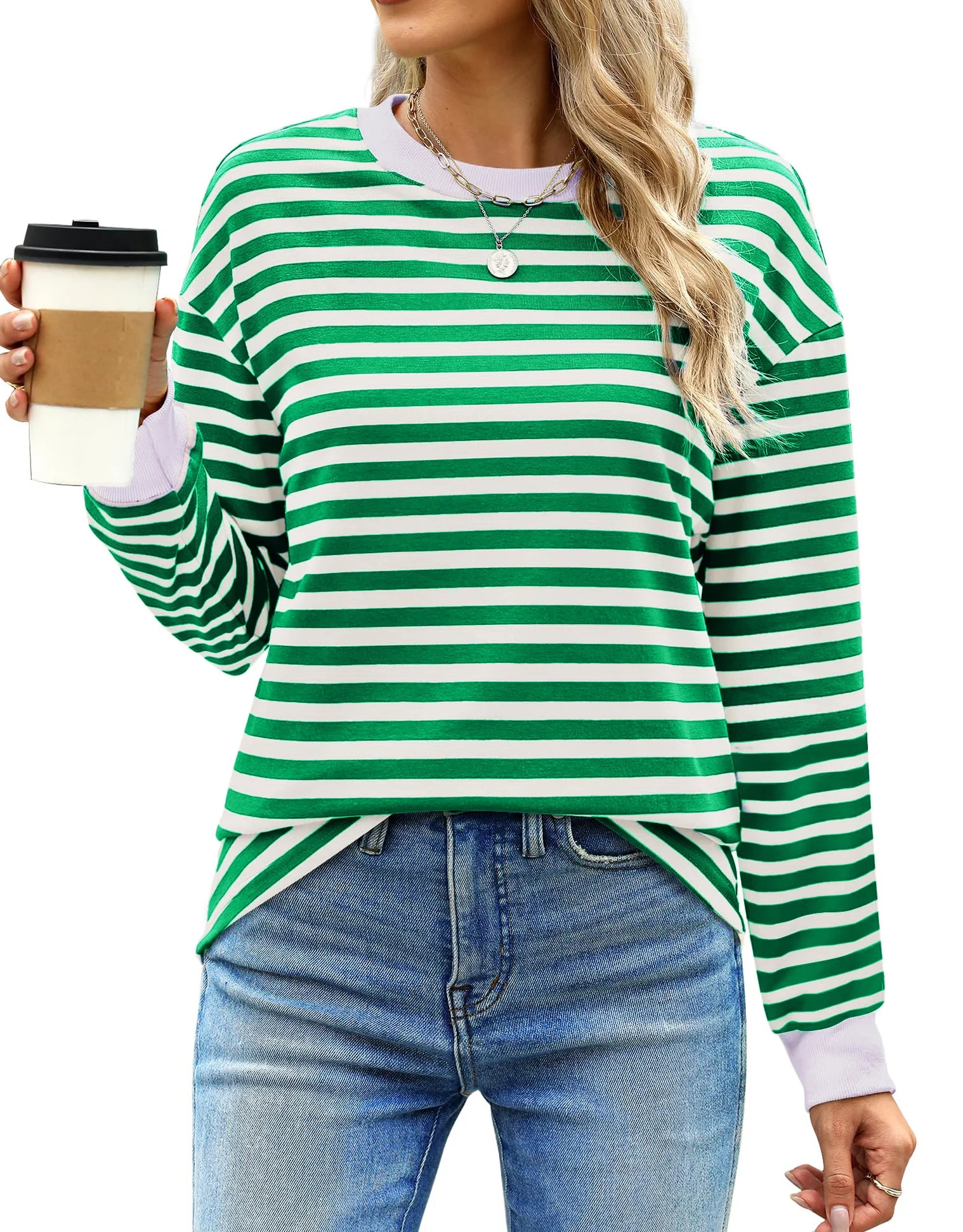 Fantaslook Striped Long Sleeve Shirts for Women Crewneck Tunic Tops Color Block Blouses Fall Pull... | Walmart (US)