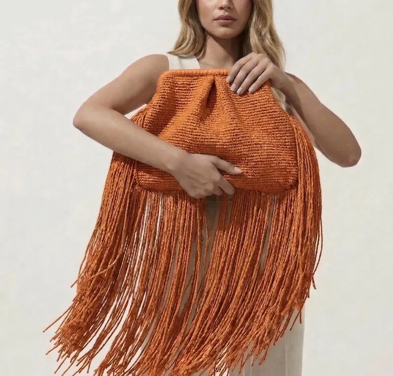 Fringe Raffia Bag, Giant Raffia Clutch, Crochet Handbag, Straw Tassel Crochet Purse / NEW - Etsy | Etsy (Global)
