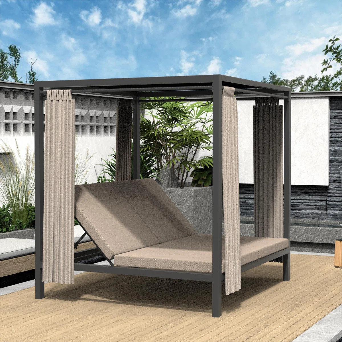 Rakhia 74" Wide Outdoor Patio Daybed with Cushions | Wayfair North America