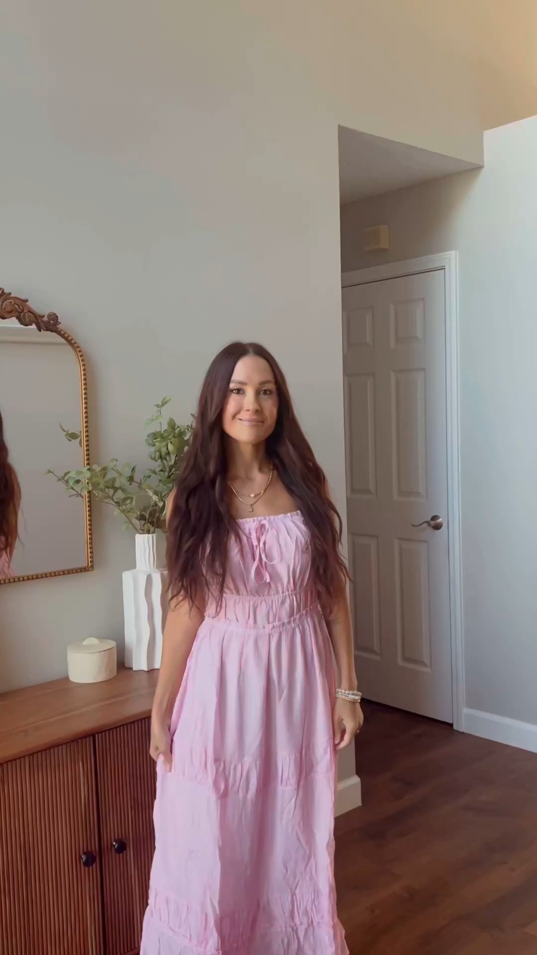 Pink peasant dress with ruffles 🌸

Sun dress, summer dress, pink dress, baby shower dress 