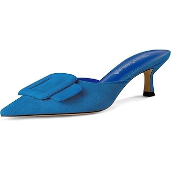 Amazon.com | Fericzot Mule Slippers for Women,Slingback Buckle Pumps Pointed Toe Kitten Heels Sho... | Amazon (US)