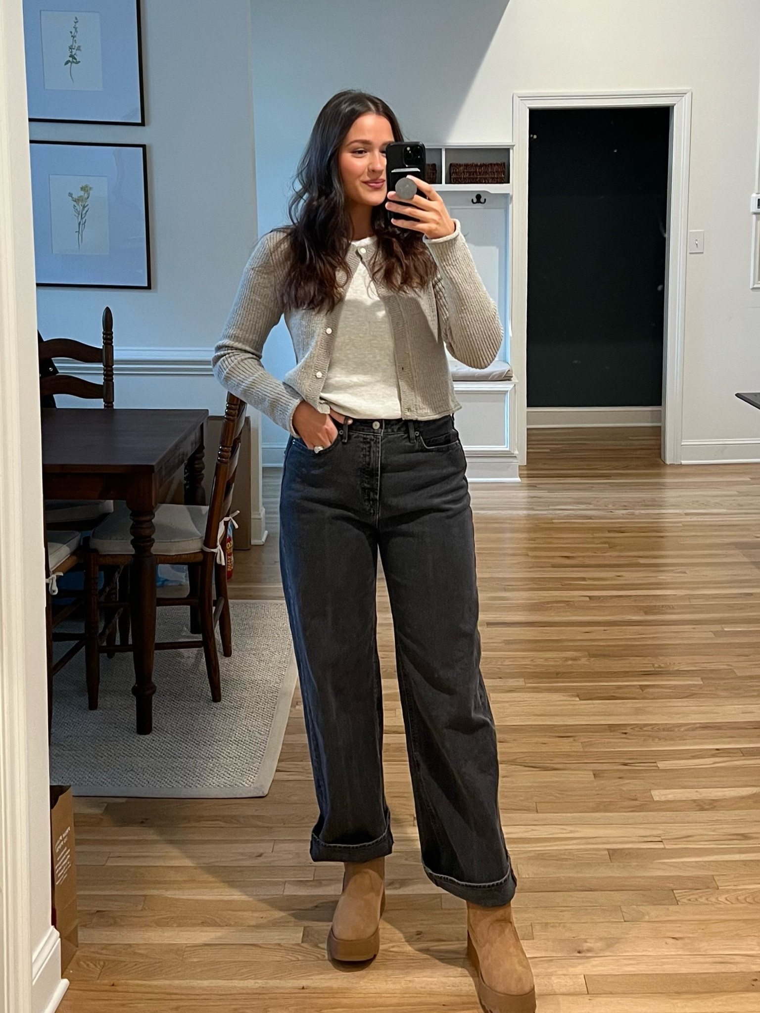Boots are from Walmart (linked similar on Amazon) ; Cardigan is old H&M (linked similar)