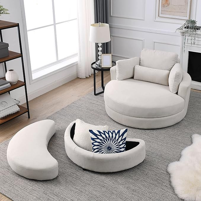Melpomene Modern Swivel Accent Sofa Barrel Chair with Half Moon Storage Ottoman,Linen Leisure Cha... | Amazon (US)