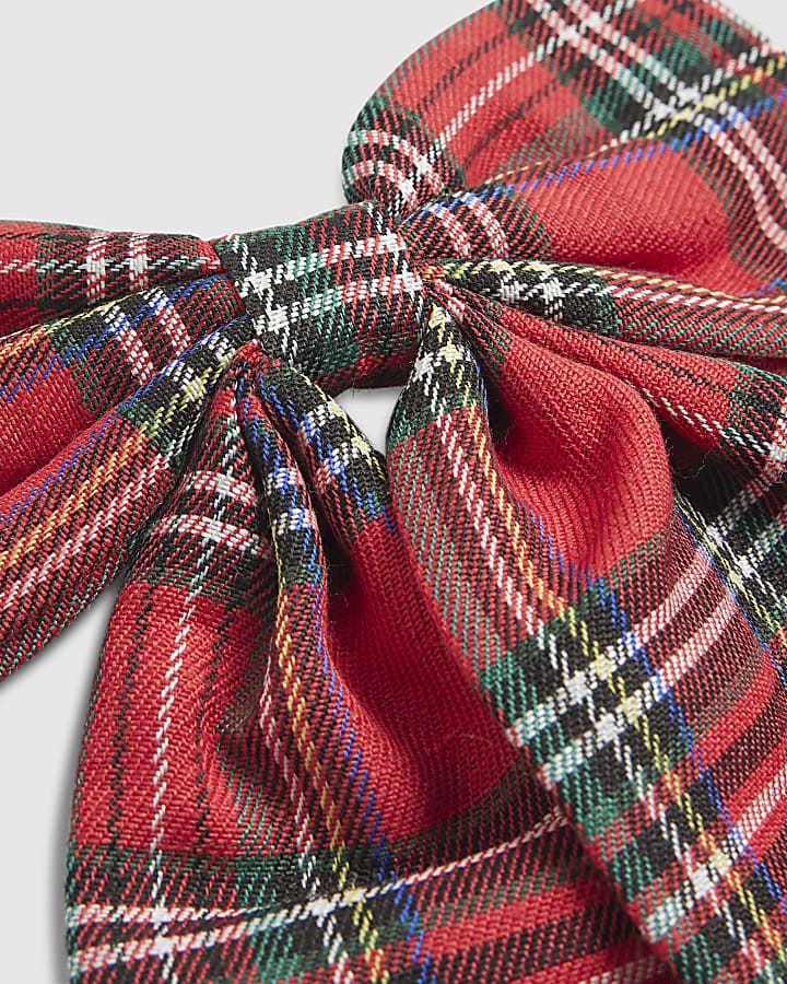 Girls Red Christmas Tartan Bow | River Island UK & IE