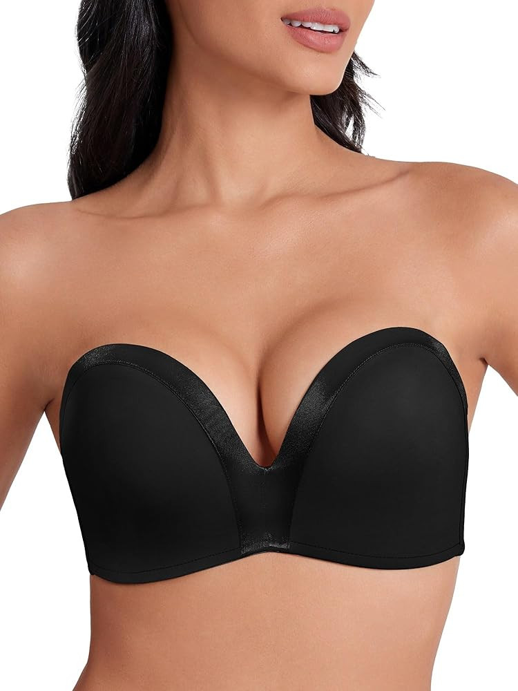 Women's Strapless Bra Push Up Lightly Padded Wireless Bandeau Bras Non-Slip Silicone Smoothing Co... | Amazon (US)