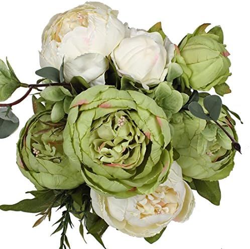 Luyue Vintage Artificial Peony Silk Flowers Bouquet, New Green | Amazon (US)