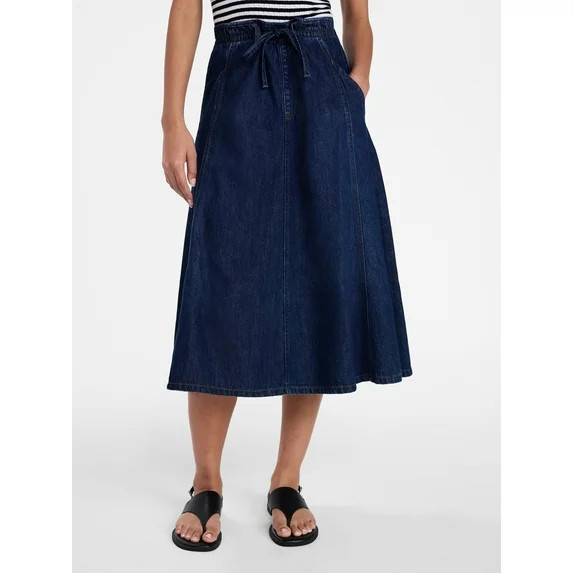 Time and Tru Women's Tie Waist Denim Midi Skirt, Sizes XS-XXXL | Walmart (US)