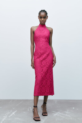 ZARA LACE HALTER DRESS FUCHSIA Size L  | eBay | eBay US