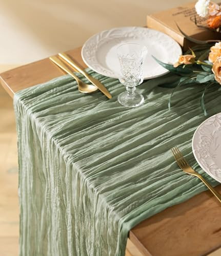 Vitalizart Cheesecloth Table Runner 10ft Gauze Boho Rustic Sage Green Cheese Cloth Table Runner for Wedding Bridal Shower Fall Thanskgiving Decoration 120 Inches | Amazon (US)