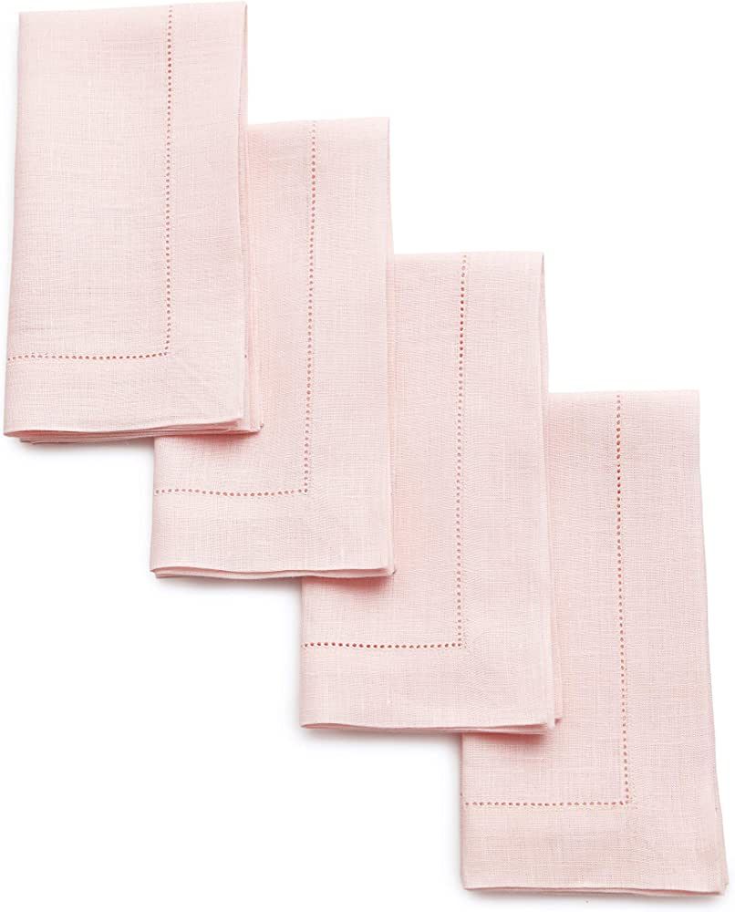 Solino Home Pink Linen Napkins 20 x 20 Inch – 100% Pure Linen Classic Hemstitch Dinner Napkins ... | Amazon (US)