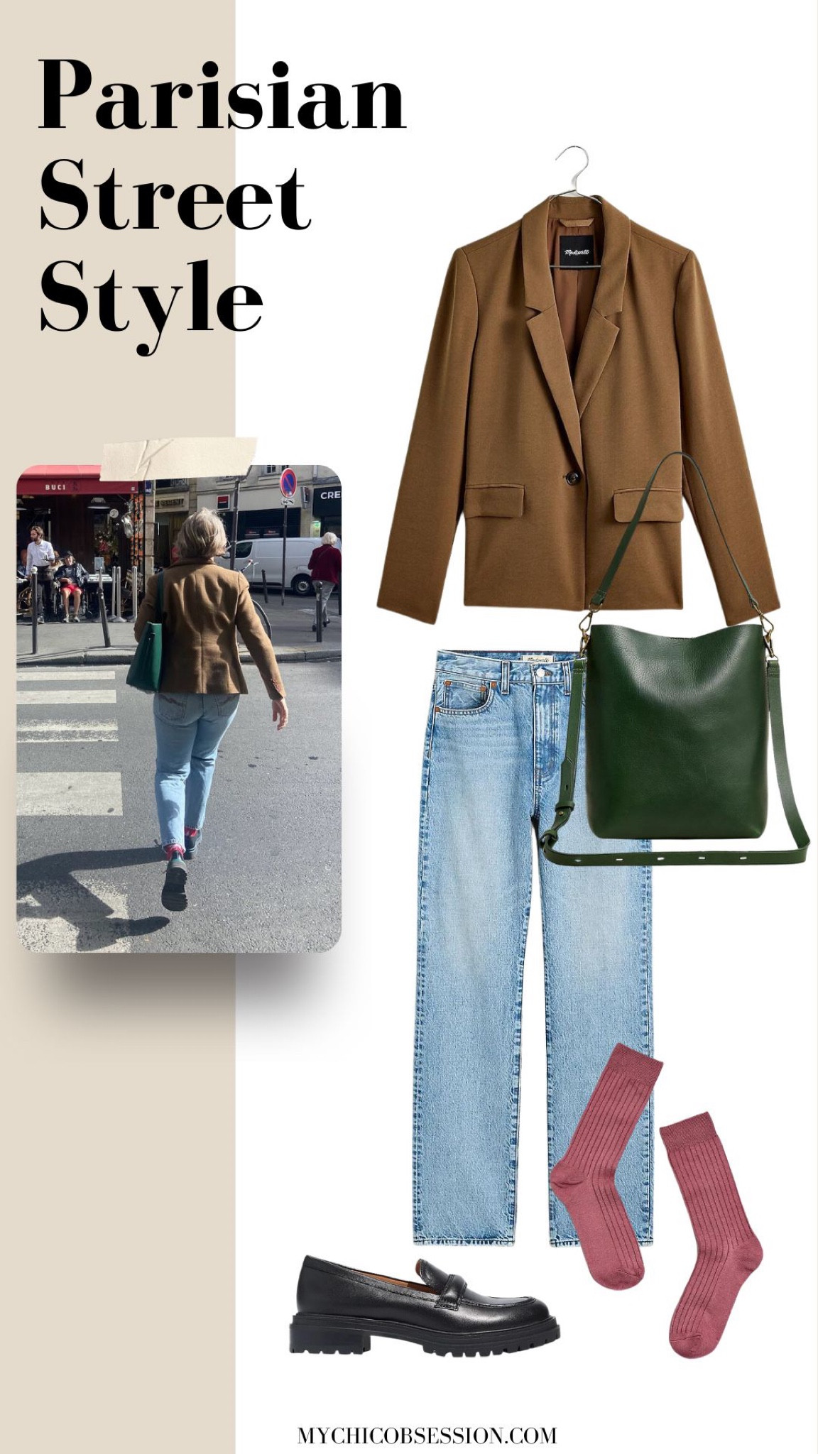 Colored, visible socks were all over Parisian street style! Pair a fun colored sock with a neutral foundation, like a camel blazer, straight leg or slim jeans, loafers and a leather shoulder bag. 

#LTKSeasonal #LTKstyletip