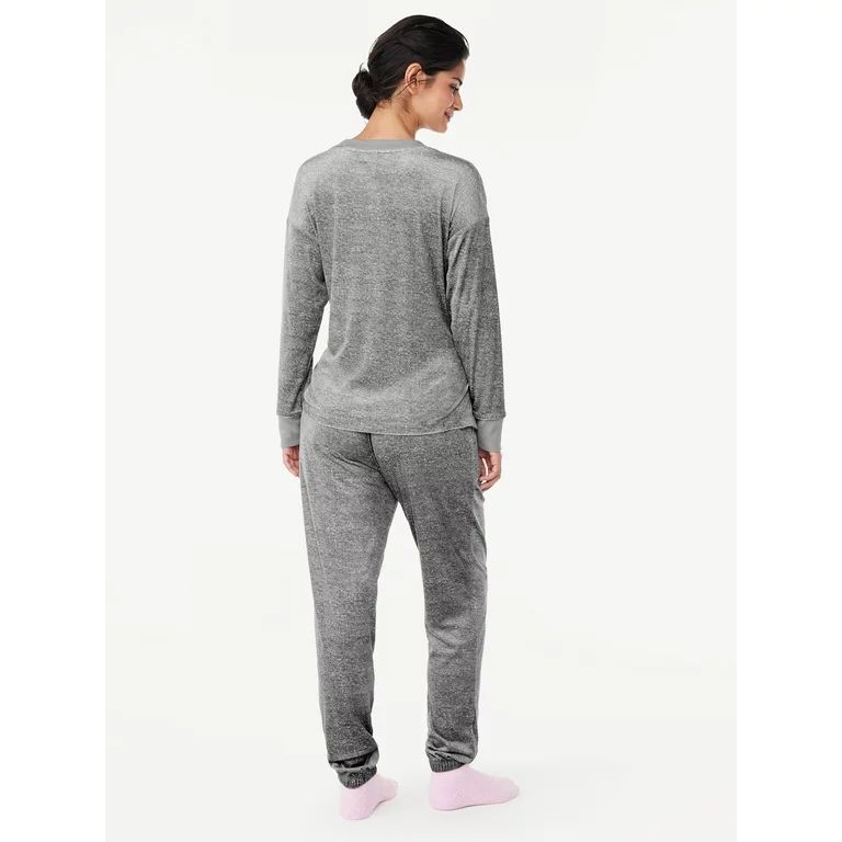 Joyspun Women's Embroidered Stretch Velour Top and Joggers Pajama Set with Socks, 3-Piece, Sizes ... | Walmart (US)