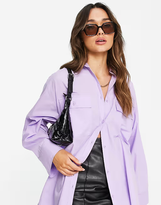 ASOS DESIGN oversized shirt with wide cuff detail in lilac | ASOS (Global)
