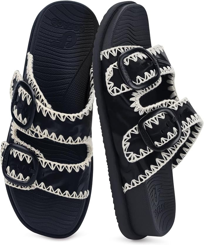 COFACE Womens Sandals Classy Buckles Cloud Cushioned Casual Slides Size 6-12 | Amazon (US)