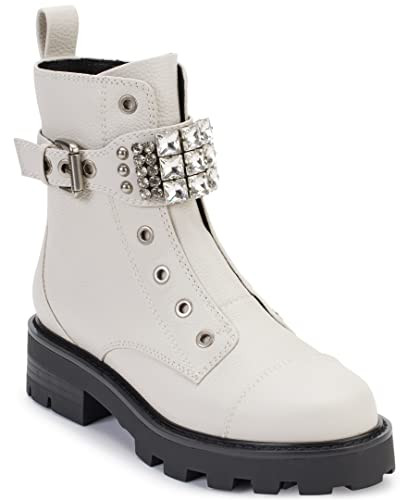 Karl Lagerfeld Paris Women's Lug-Sole Maeva Combat Boot with A Crystal Detailed Fashion, Soft White, 11 | Amazon (US)