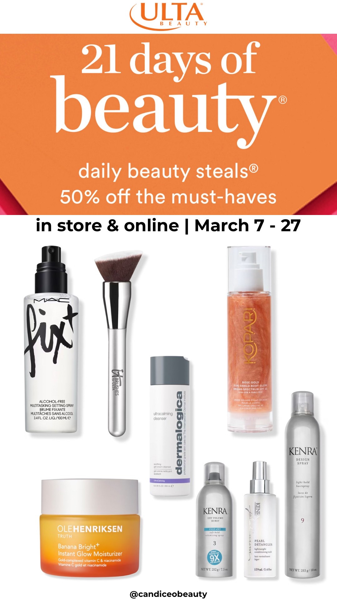 March 21 deals for ULTA 21 Days of beauty. 50% off classics and your faves  

#LTKBeauty #LTKOver40 #LTKSaleAlert