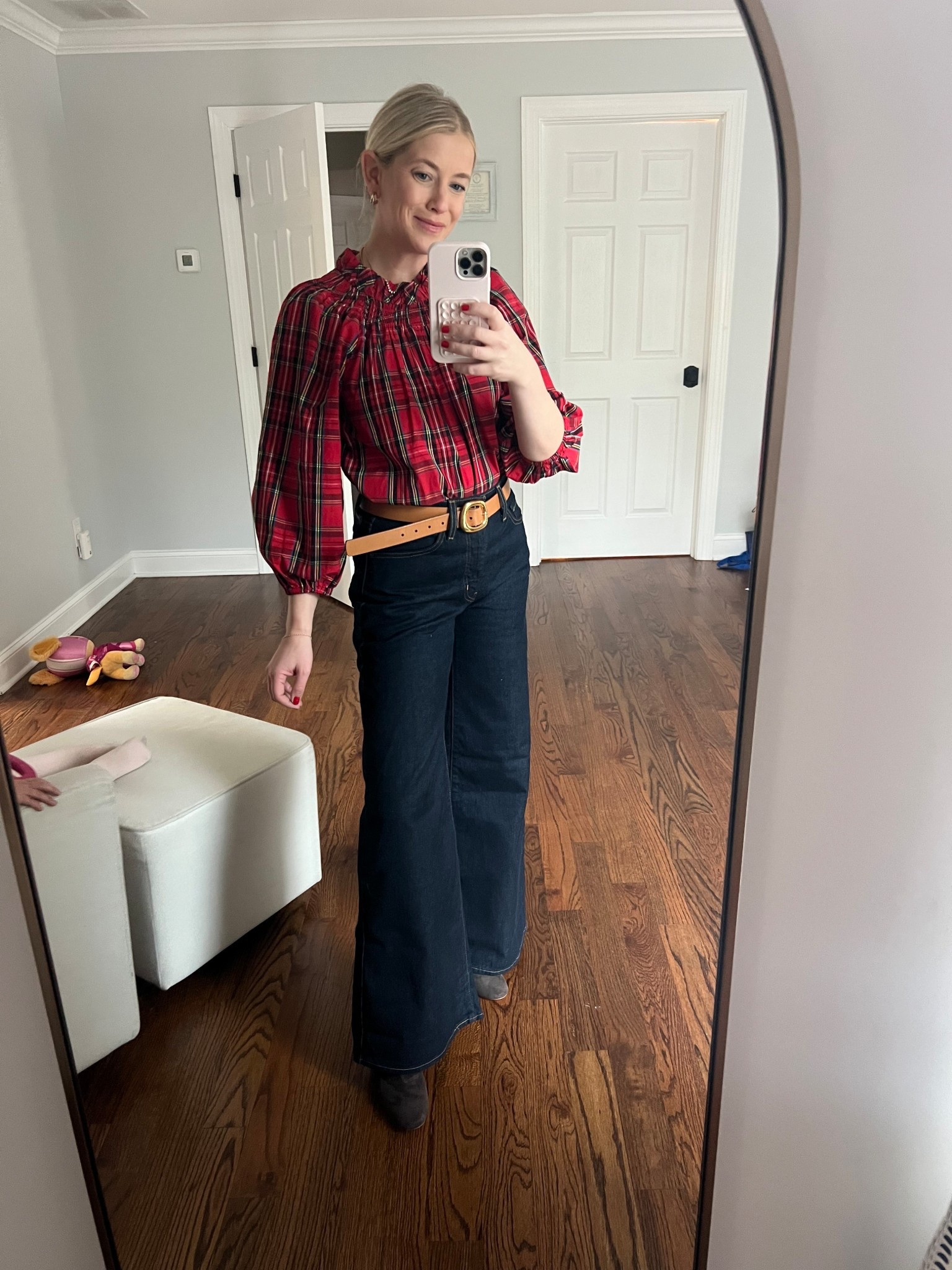 Casual festive look 

Shirt is older JCrew, but they usually have a new version of it each year. Linked similar.

Jeans are such a flattering wide leg cut, but long and need to wear with heels (I’m 5’5”). Wearing a size 28, TTS 

Shoes are my all-time favorite boot 

#LTKHoliday #LTKFindsUnder100 #LTKSaleAlert