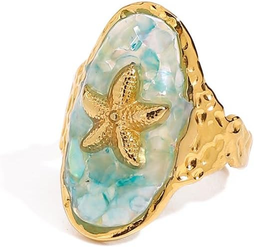 Starfish Ring for Women 18K Gold-Tone Plated Stainless Steel Adjustable Open Band Boho Ocean Jewe... | Amazon (US)