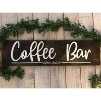 Coffee Bar Sign | Farmhouse Wall Decor Wood Open Daily | Etsy (US)